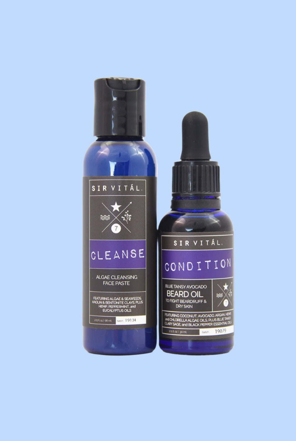 Mens' skin care and facial hair grooming gift set with Face Wash and Beard Oil by Sir Vitál, stocking stuffer, holiday gift