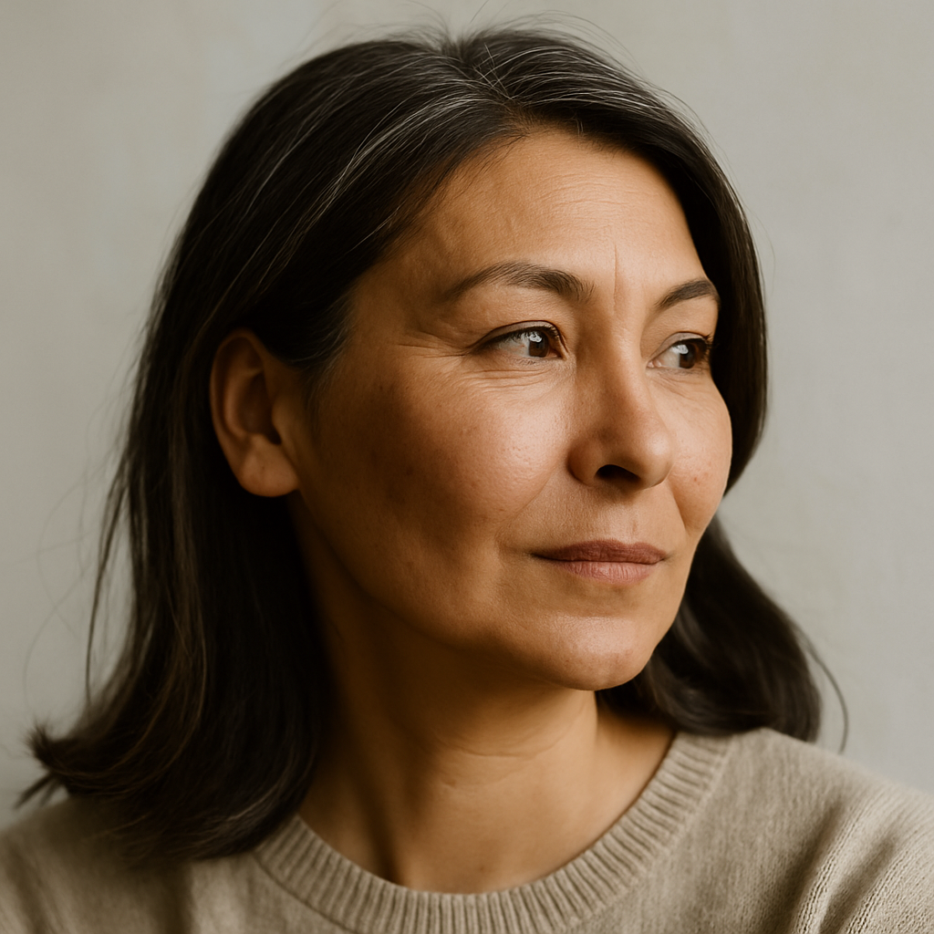 Asian Woman looking away with aging skin