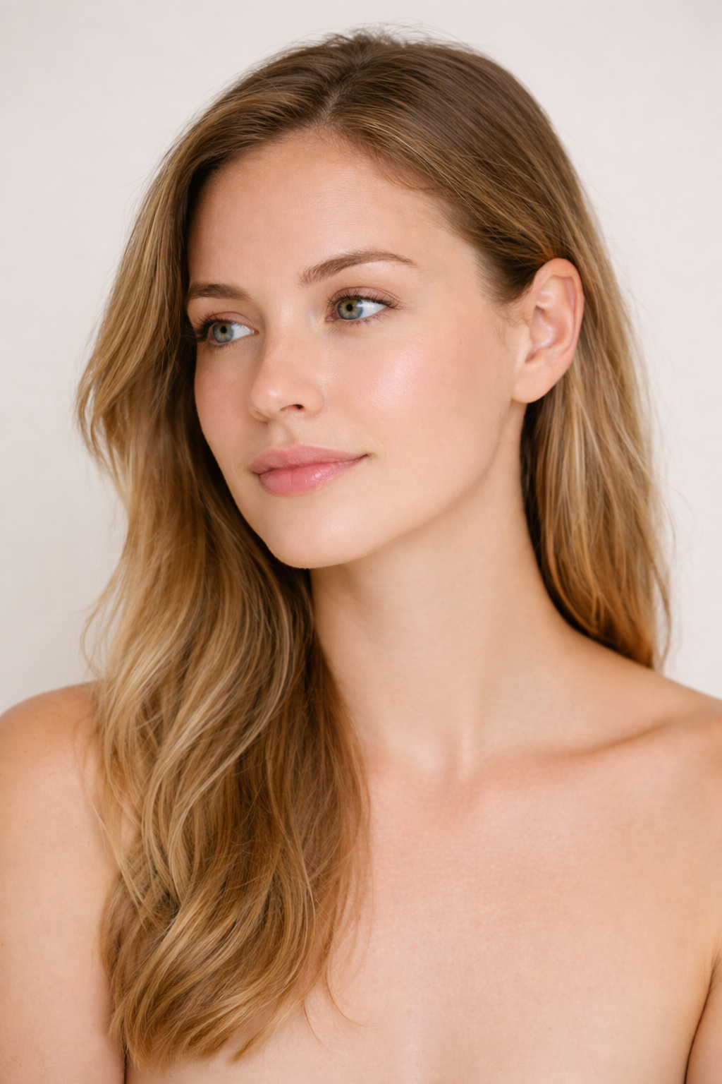Woman looking away with normal skin.