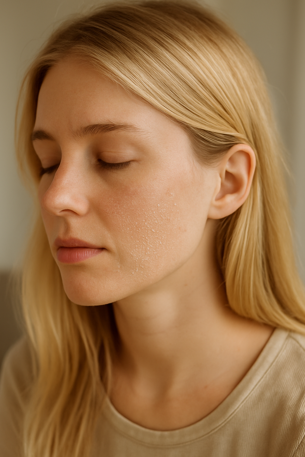 Blond Woman with Closed Eyes with Dry Skin