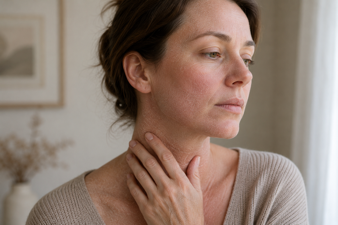Woman with very dry skin on face and neck