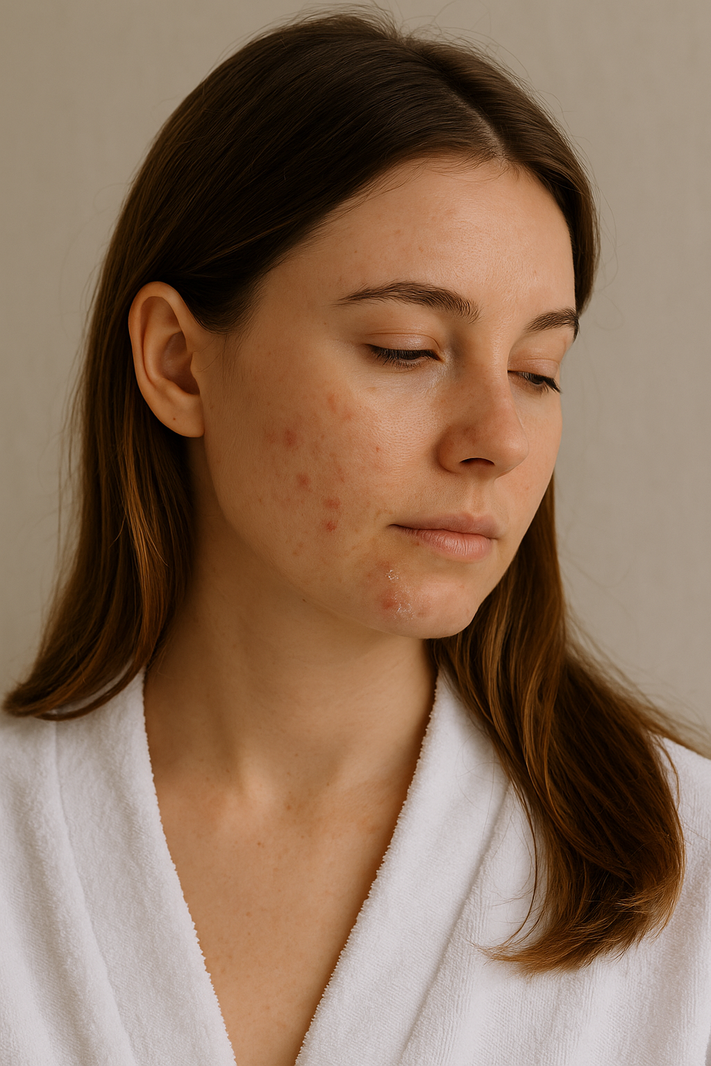 Brunette Woman with Normal Skin with Breakouts
