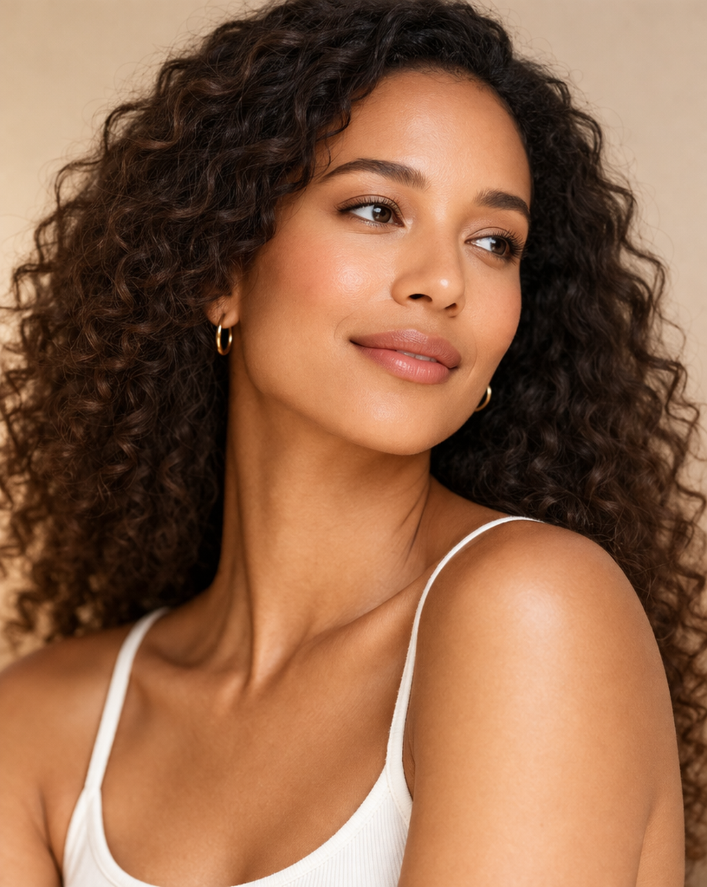 Woman in her 30's with normal skin who is fresh faced