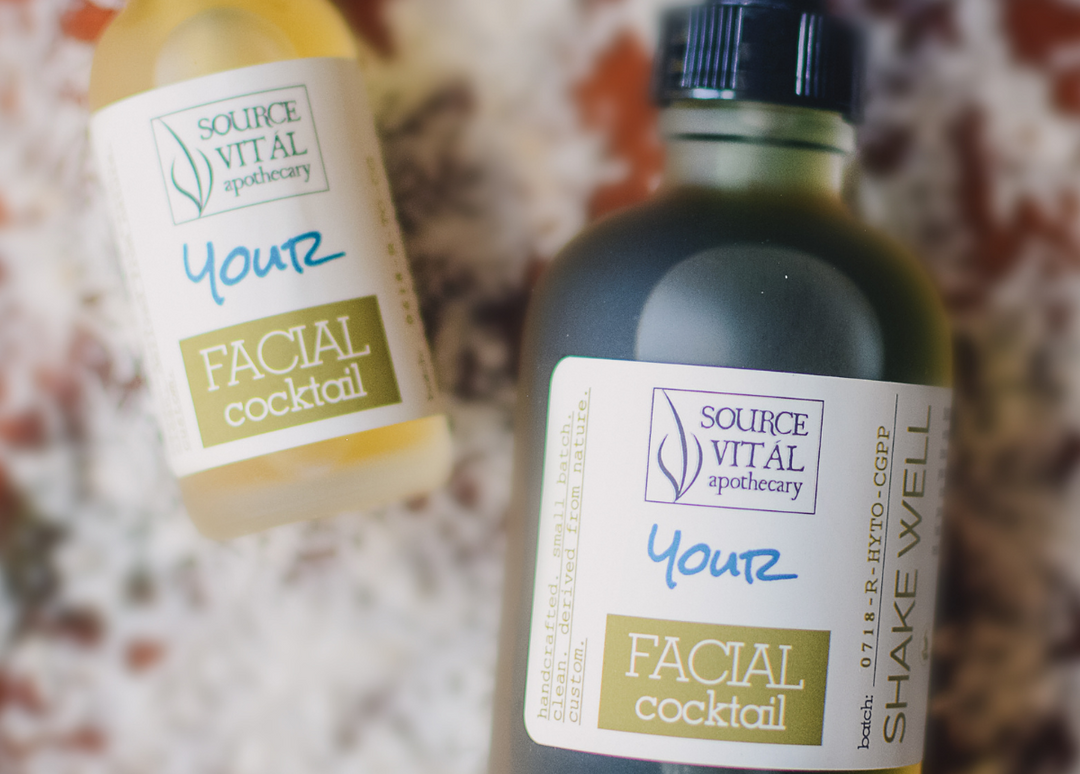 Custom Facial Cocktail and Custom Body Cocktails laying on countertop