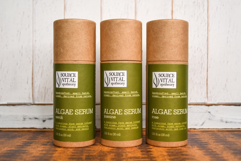 Source Vital Apothecary Algae Serums in a row