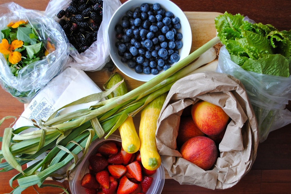 Fruits and vegetables on table