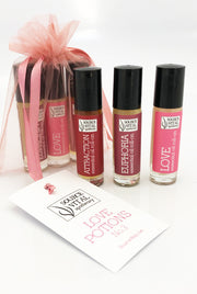 Valentines Day fragrance gift set with three all-natural aromatherapy rollerballs