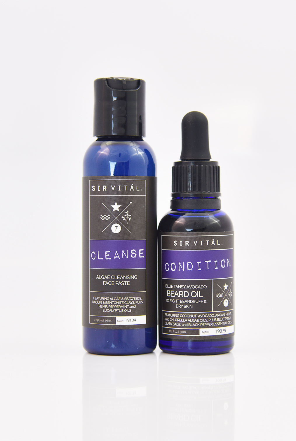 Mens' skin care and facial hair grooming gift set with Face Wash and Beard Oil by Sir Vitál, stocking stuffer, holiday gift