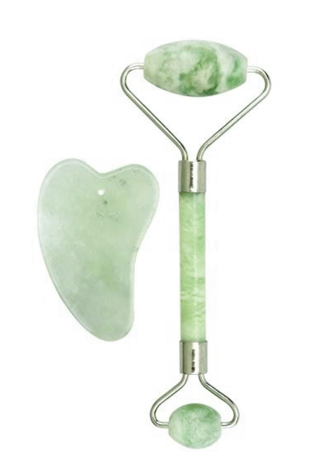 Jade Facial Roller and Gua Sha Stone - Facial Tool Duo