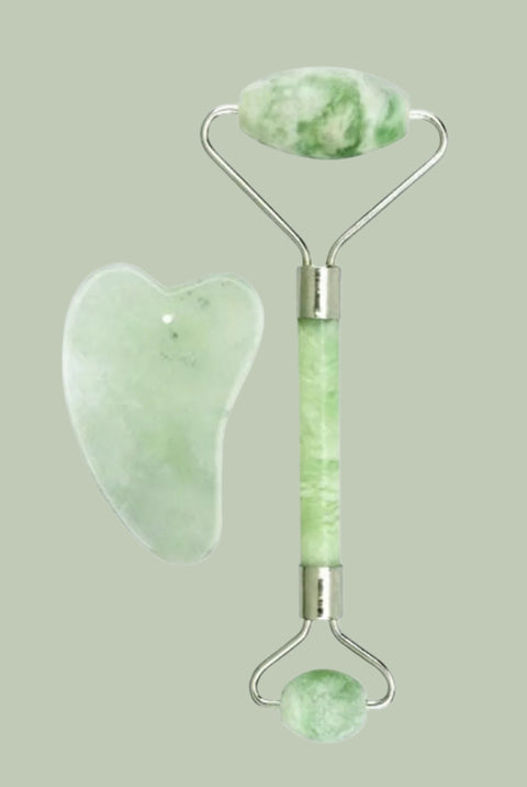 Jade Facial Roller and Gua Sha Stone - Facial Tool Duo